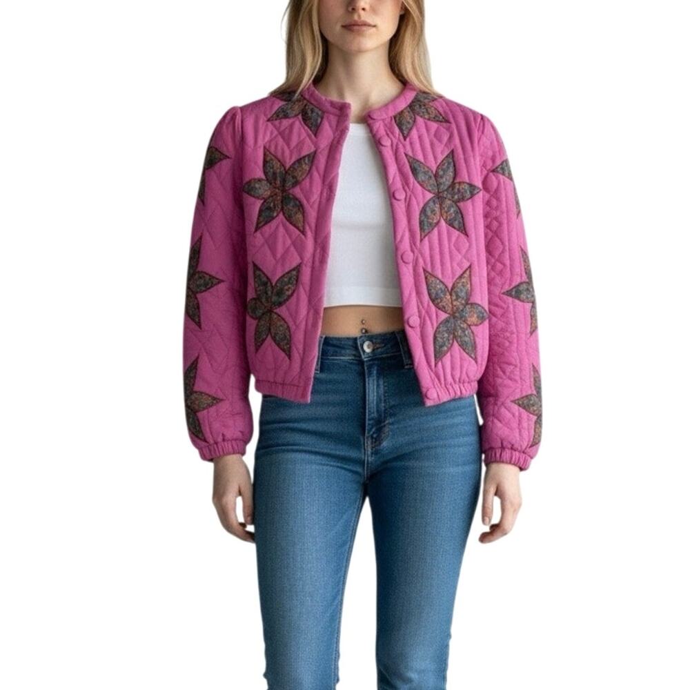 Cottage Floral Quilted Cotton Crop Jacket - S
